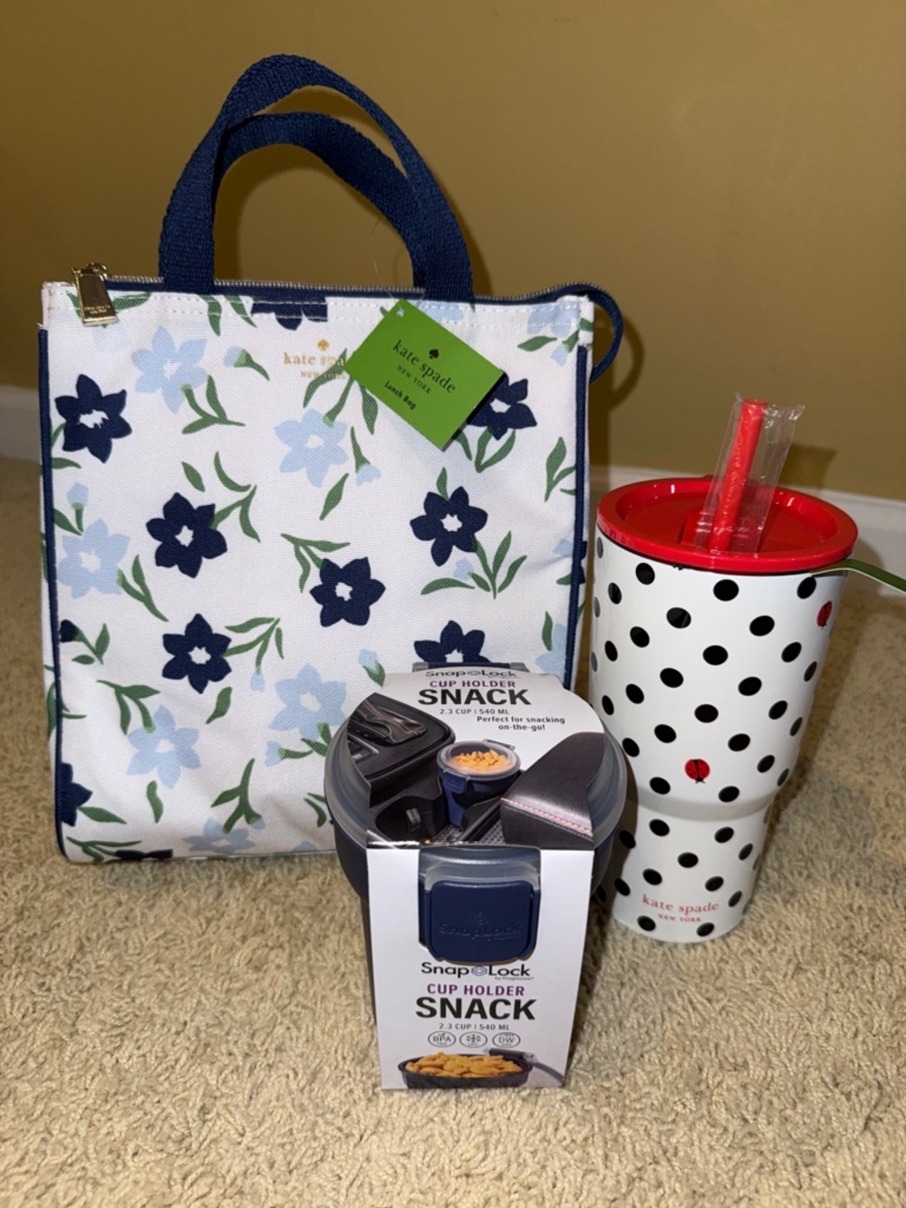 kate spade navy and light blue floral insulated tote with polka dot tumbler - Picture 13 of 13